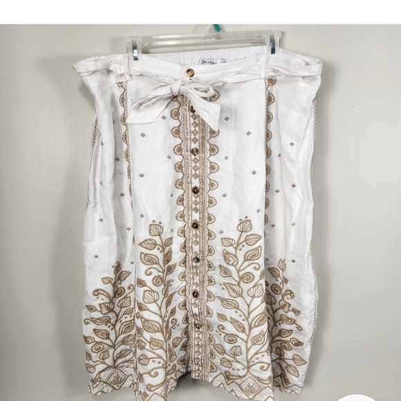 Johnny Was Linen Tasya A-Line Embroidered Skirt - Picture 3 of 12